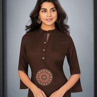 Laxmipati Cotton Chocklate Brown Embroidered Straight Cut Kurti With Palazzo and Mask