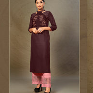 Laxmipati Cotton Shaded Brown Straight cut Kurti with Stylish Yoke and Mask
