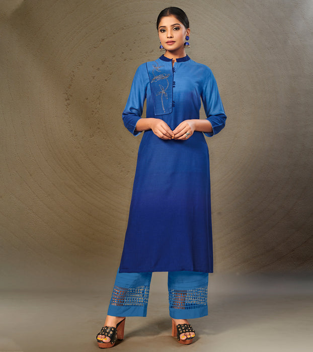 Buy Royal Blue Kurti with Pants Set Online in India