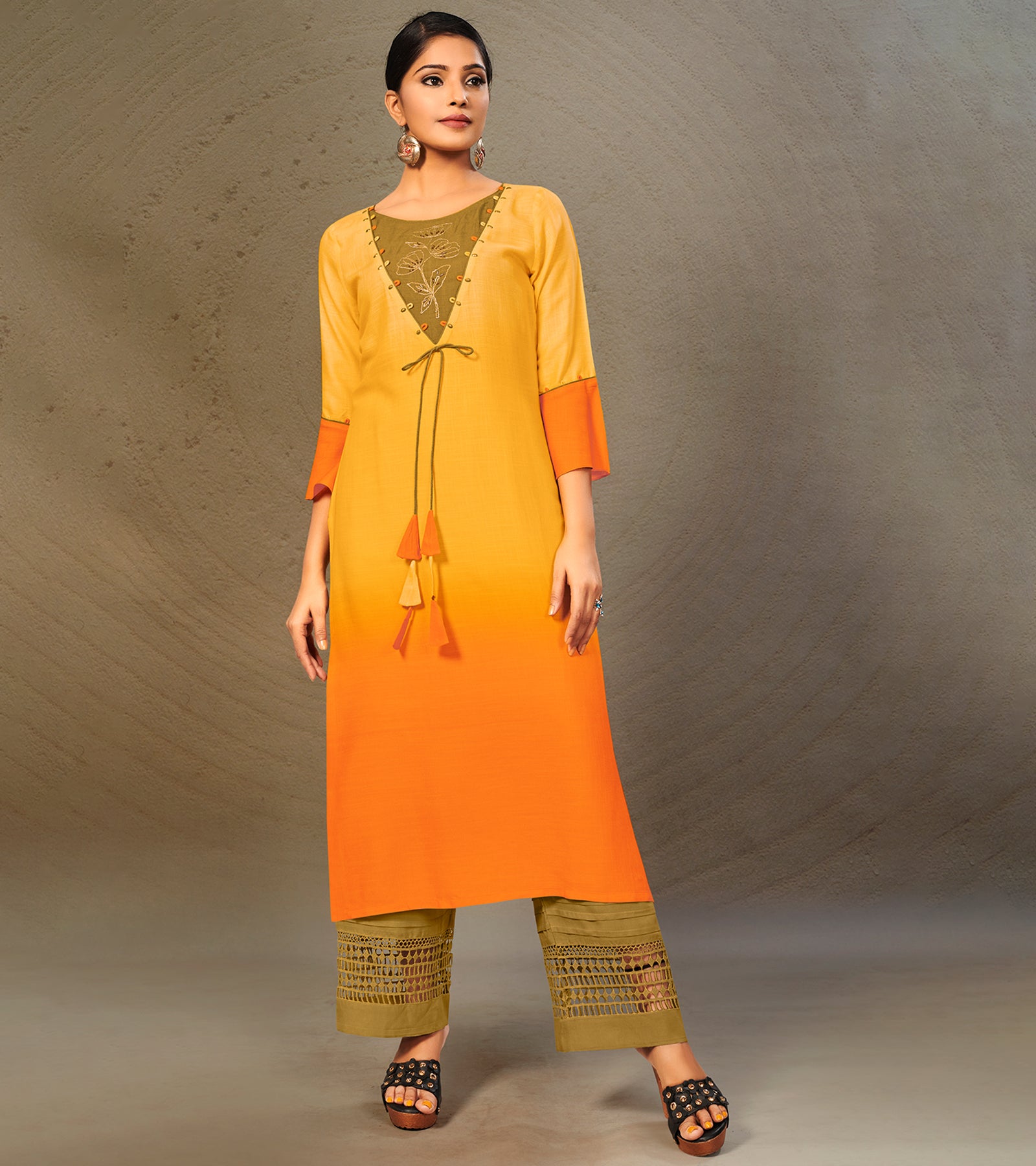Trendy Navy Blue Cotton Silk & Georgette Kurta With Gold Embroidery On –  Sujatra