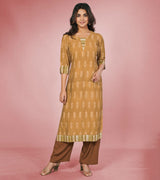 Laxmipati Rayon  Dusty Gold Straight Cut Kurti With Palazzo & Mask