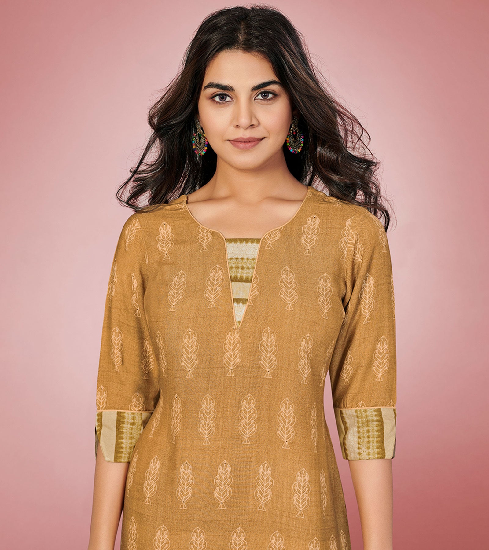 Laxmipati Rayon  Dusty Gold Straight Cut Kurti With Palazzo & Mask