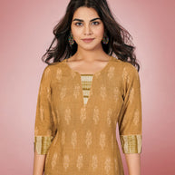 Laxmipati Rayon  Dusty Gold Straight Cut Kurti With Palazzo & Mask
