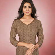 Laxmipati Rayon Earthy Brown Straight Cut Kurti With Palazzo & Mask