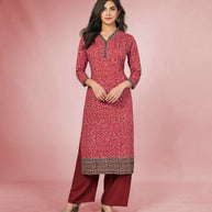 Laxmipati Rayon Maroon  Straight Cut Kurti With Palazzo & Mask