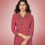 Laxmipati Rayon Maroon  Straight Cut Kurti With Palazzo & Mask