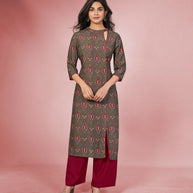 Laxmipati Rayon Lava Chocolate Straight Cut Kurti With Palazzo & Mask