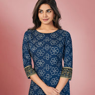Laxmipati Rayon Navy Blue Straight Cut Kurti With Palazzo & Mask