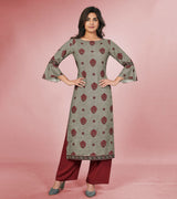 Laxmipati Rayon Gheru Grey Straight Cut Kurti With Palazzo & Mask