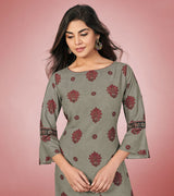 Laxmipati Rayon Gheru Grey Straight Cut Kurti With Palazzo & Mask