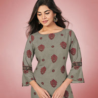 Laxmipati Rayon Gheru Grey Straight Cut Kurti With Palazzo & Mask