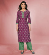 Laxmipati Rayon Wine With Sea Green Straight Cut Kurti With Palazzo & Mask