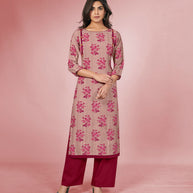 Laxmipati Rayon Purplish Red Straight Cut Kurti With Palazzo & Mask