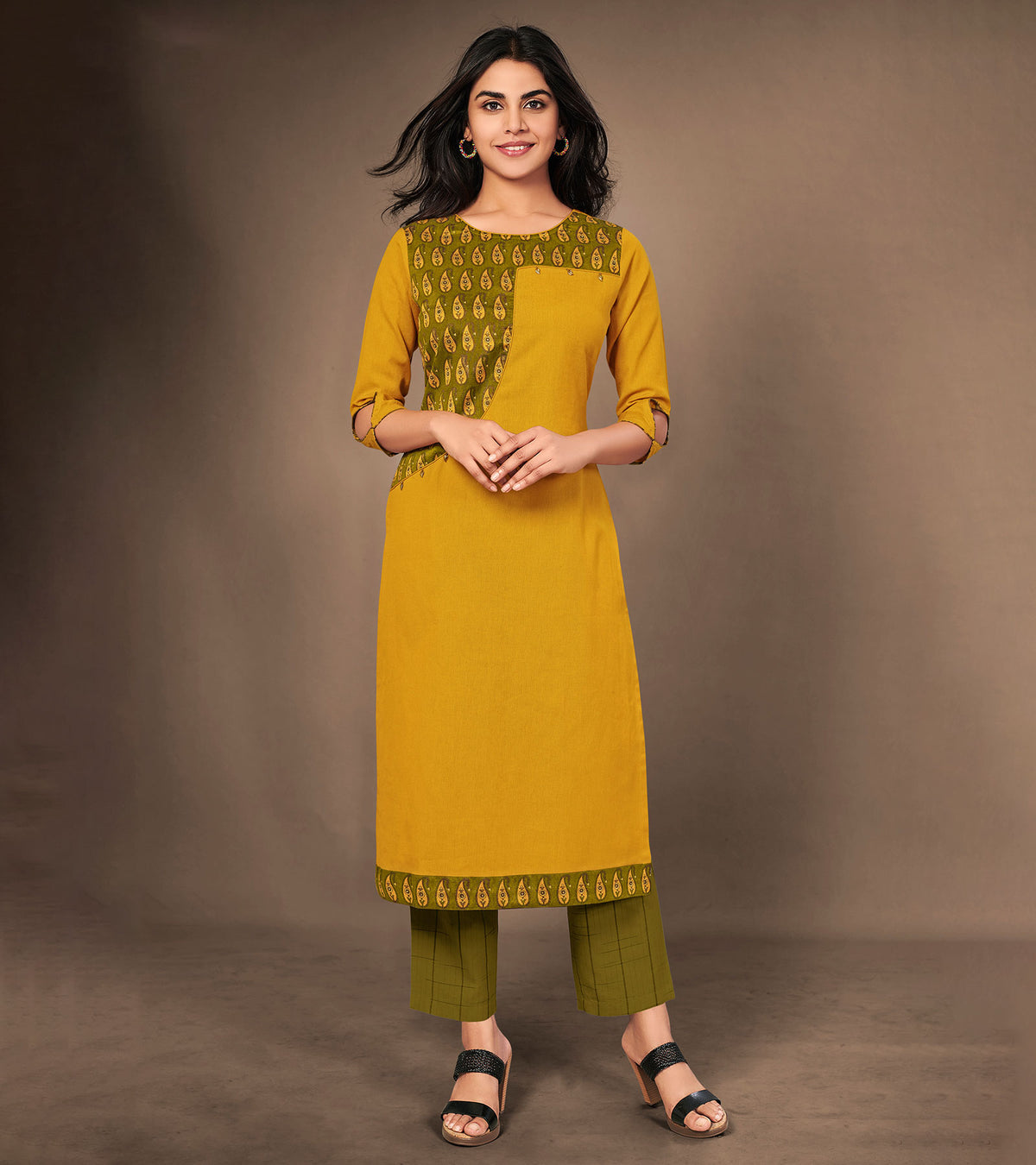Mustard Color Plain Cotton Party Wear Kurti
