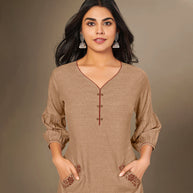 Laxmipati Cotton Viscose  Bone Brown Straight Cut Kurti With Mask
