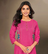 Laxmipati Cotton Viscose  Preety Pink Straight Cut Kurti With Mask