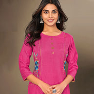 Laxmipati Cotton Viscose  Preety Pink Straight Cut Kurti With Mask