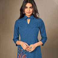 Laxmipati Cotton Viscose  Royal Blue Straight Cut Kurti With Mask