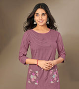 Laxmipati Cotton Viscose  Mysty Mauve Straight Cut Kurti With Mask