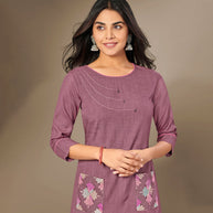 Laxmipati Cotton Viscose  Mysty Mauve Straight Cut Kurti With Mask