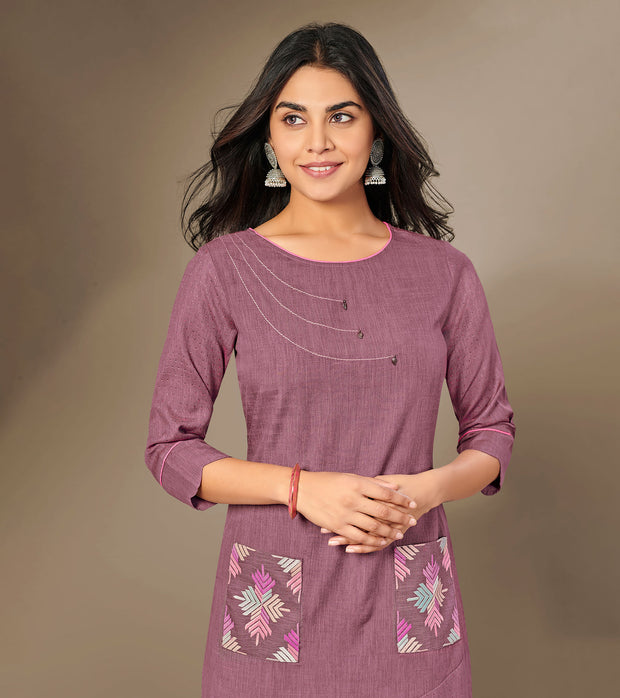 Laxmipati Cotton Viscose  Mysty Mauve Straight Cut Kurti With Mask