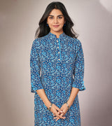 Laxmipati Cotton Viscose Blur Blue Straight Cut Kurti With Mask