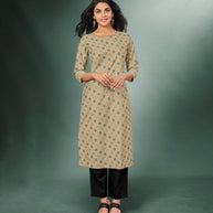 Laxmipati Viscose  Hazal Colour Block Print Straight Cut Kurti With Mask
