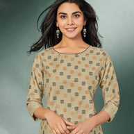 Laxmipati Viscose  Hazal Colour Block Print Straight Cut Kurti With Mask