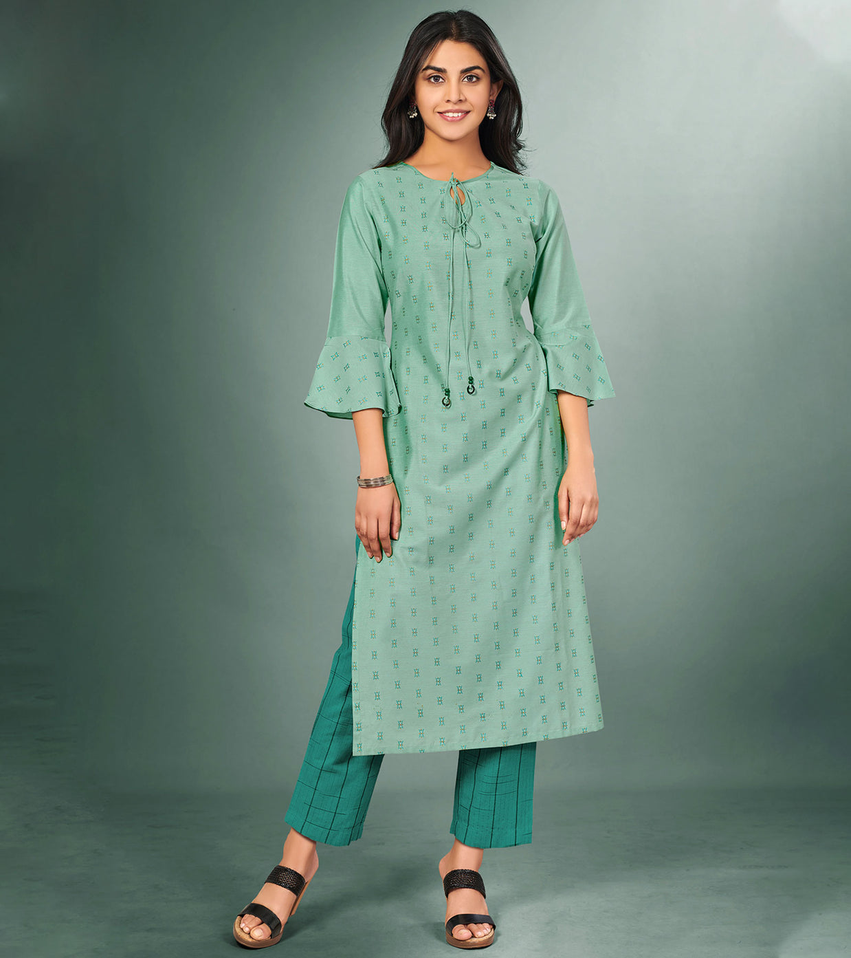 Laxmipati Viscose  Mint Green  Straight Cut Kurti With Mask