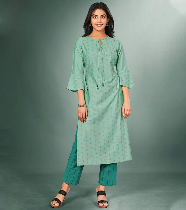 Laxmipati Viscose  Mint Green  Straight Cut Kurti With Mask