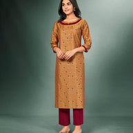 Laxmipati Viscose Tuscan Brown   Straight Cut Kurti With Mask