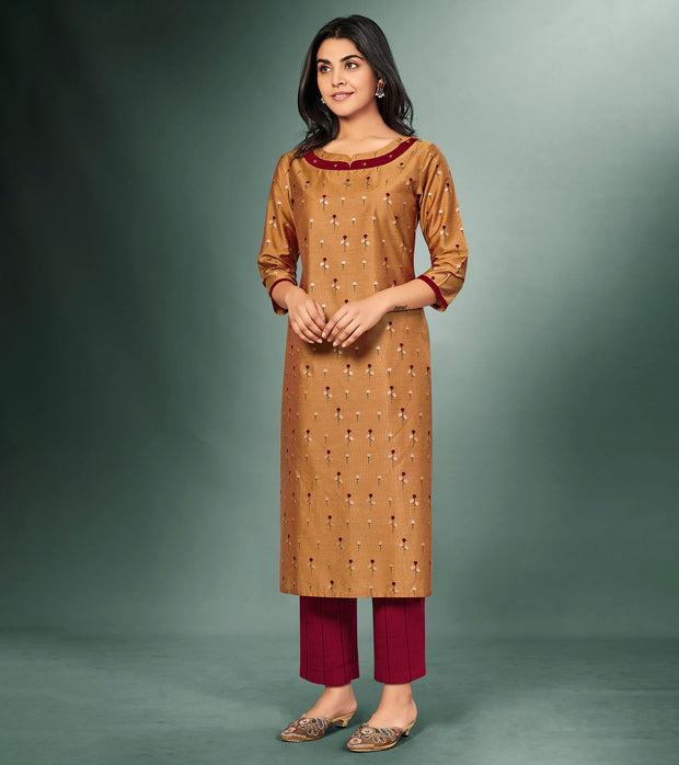 Laxmipati Viscose Tuscan Brown   Straight Cut Kurti With Mask