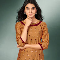 Laxmipati Viscose Tuscan Brown   Straight Cut Kurti With Mask