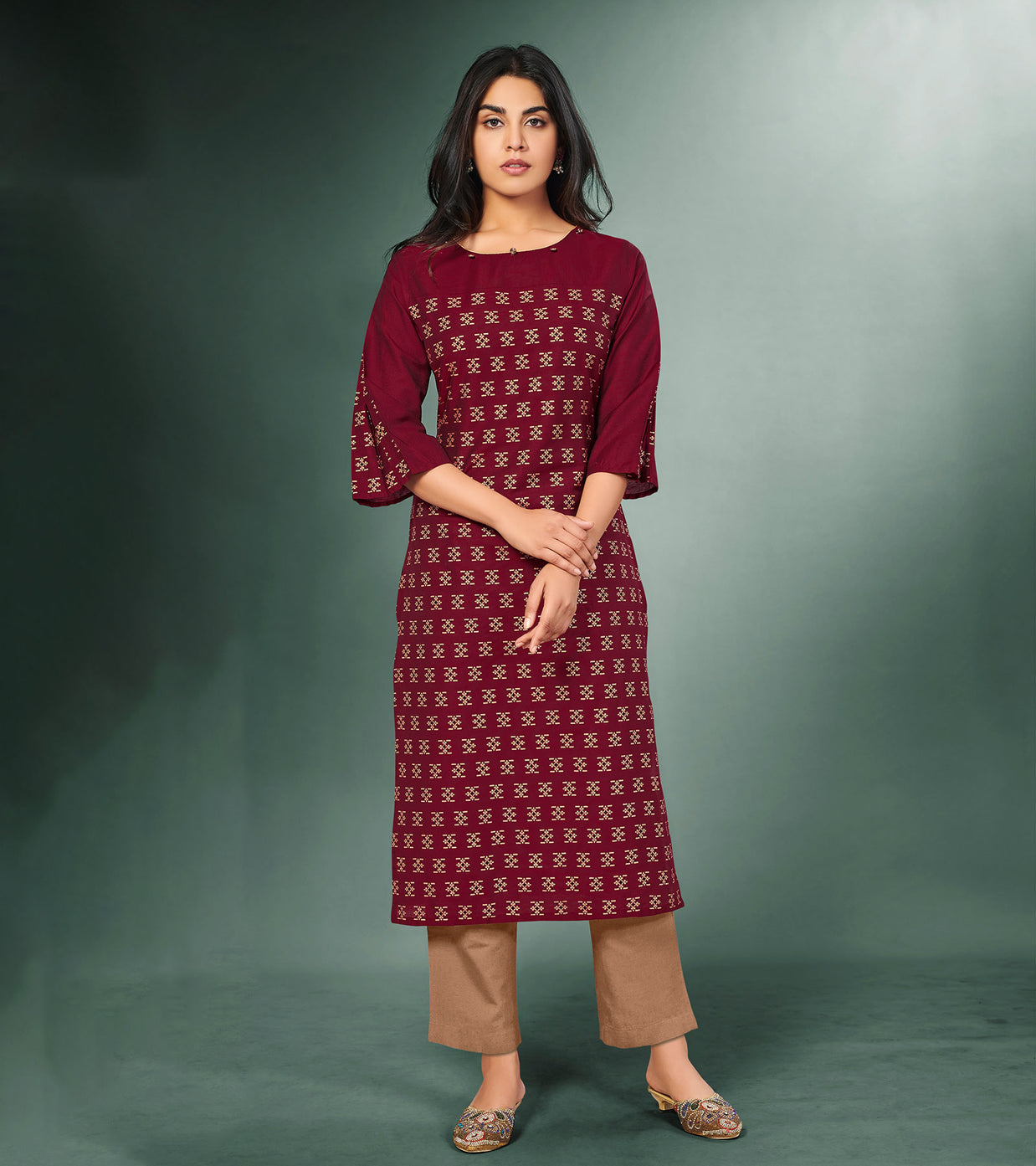 Laxmipati Viscose  Merlot Maroon  Straight Cut Kurti With Mask