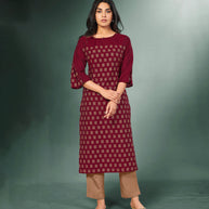 Laxmipati Viscose  Merlot Maroon  Straight Cut Kurti With Mask