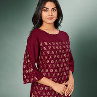 Laxmipati Viscose  Merlot Maroon  Straight Cut Kurti With Mask