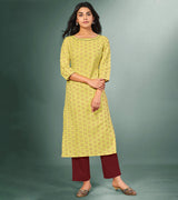 Laxmipati Viscose  Lemon Yellow Straight Cut Kurti With Mask