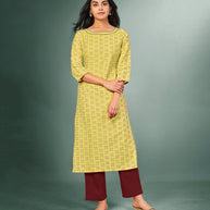 Laxmipati Viscose  Lemon Yellow Straight Cut Kurti With Mask