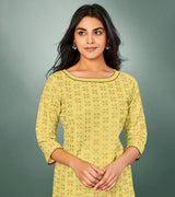 Laxmipati Viscose  Lemon Yellow Straight Cut Kurti With Mask