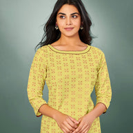 Laxmipati Viscose  Lemon Yellow Straight Cut Kurti With Mask