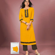 Laxmipati Cotton Rama Elegant Straight cut Kurti with Warli Motifs Emb Yoke and Mask