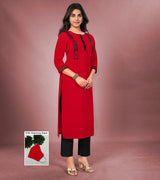 Laxmipati Cotton Viscose Rimzim Red Straight Cut Kurti With Mask