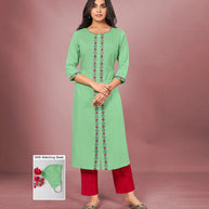 Laxmipati Cotton Viscose Pista Green Straight Cut Kurti With Mask