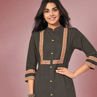 Laxmipati Cotton Viscose Natural Grey Straight Cut Kurti With Mask