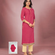 Laxmipati Cotton Viscose Plum Colour Straight Cut Kurti With Mask