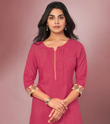 Laxmipati Cotton Viscose Plum Colour Straight Cut Kurti With Mask