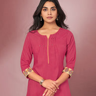 Laxmipati Cotton Viscose Plum Colour Straight Cut Kurti With Mask