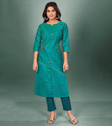 Laxmipati Cotton Silk Rama Green Straight Cut Kurti With Mask