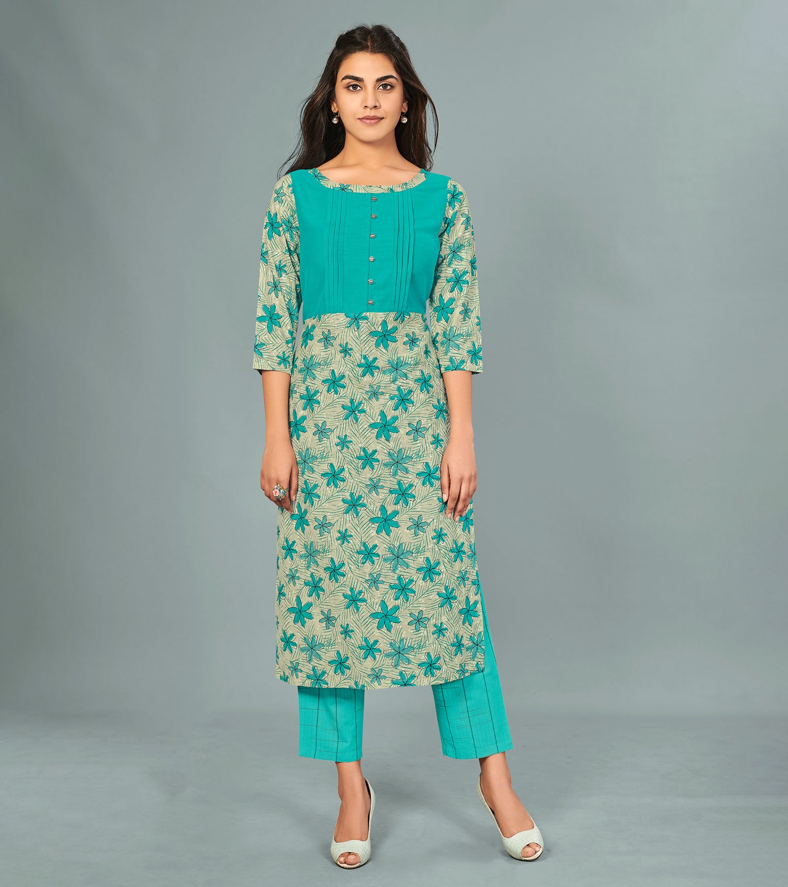 Laxmipati Viscose Turquoise Blue Straight Cut Kurti With Mask