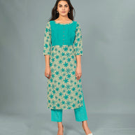 Laxmipati Viscose Turquoise Blue Straight Cut Kurti With Mask
